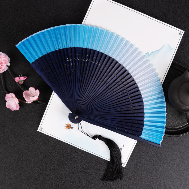 Handheld Gradient Bamboo Folding Fan for Spiritual Decor