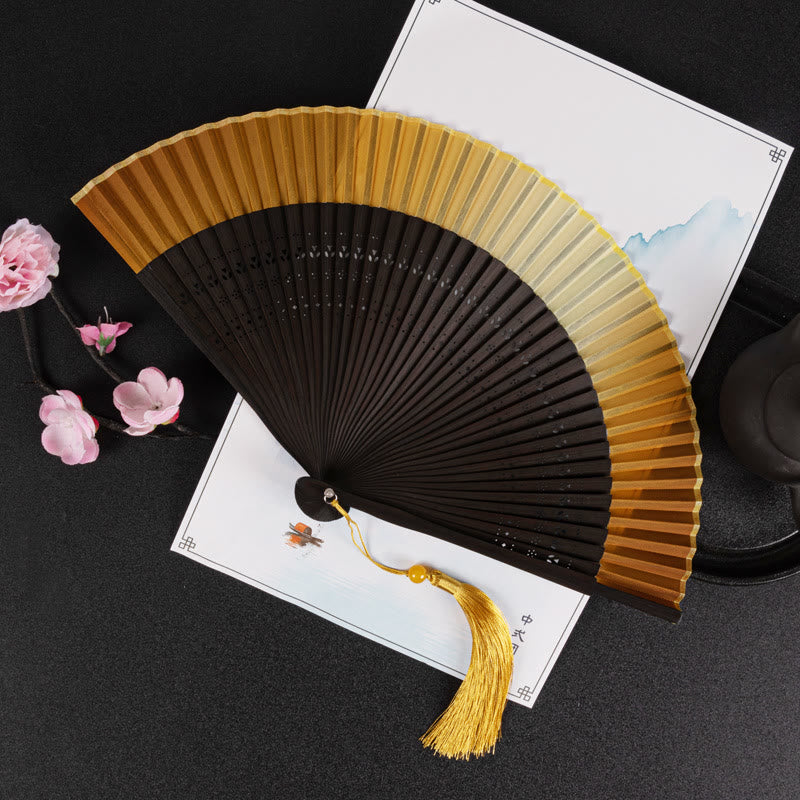 Handheld Gradient Bamboo Folding Fan for Spiritual Decor