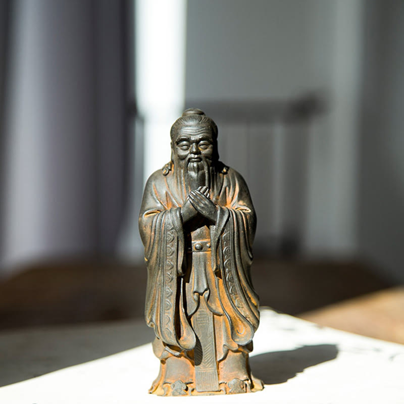 Handmade 14cm Confucius Spiritual Iron Powder Resin Statue