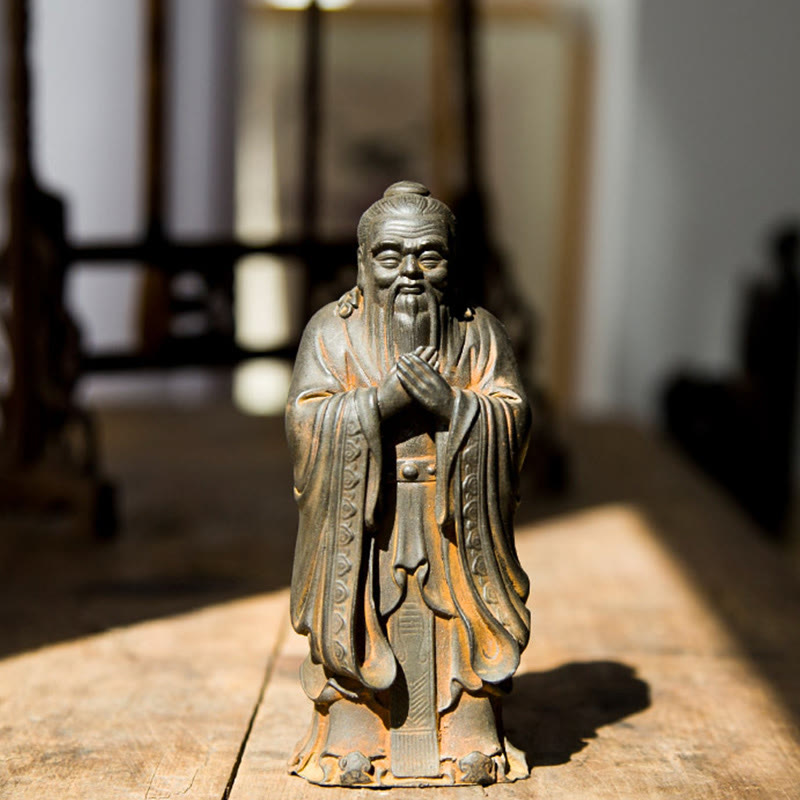 Handmade 14cm Confucius Spiritual Iron Powder Resin Statue