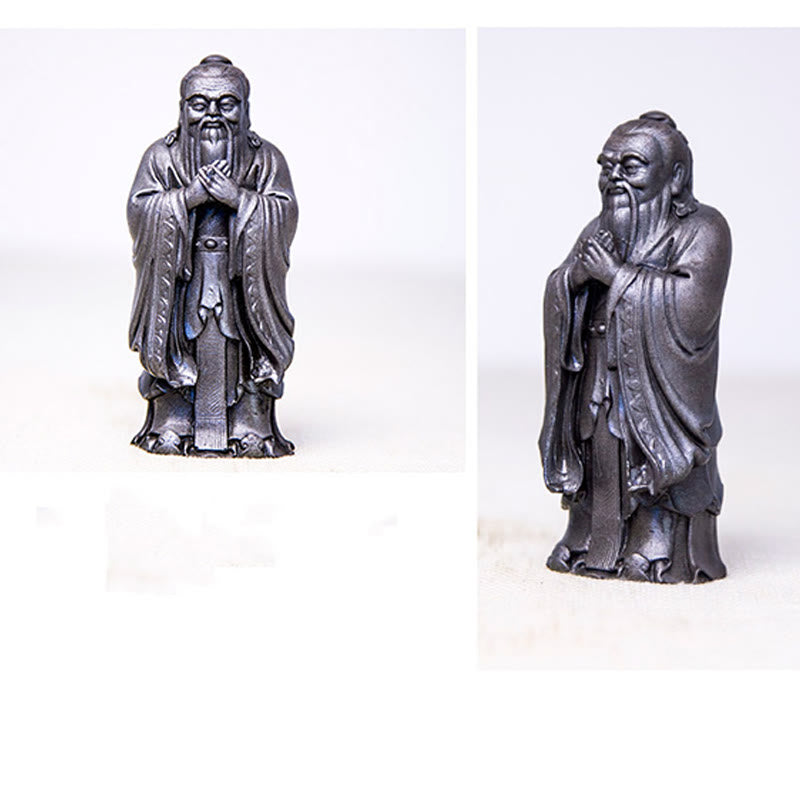 Handmade 14cm Confucius Spiritual Iron Powder Resin Statue