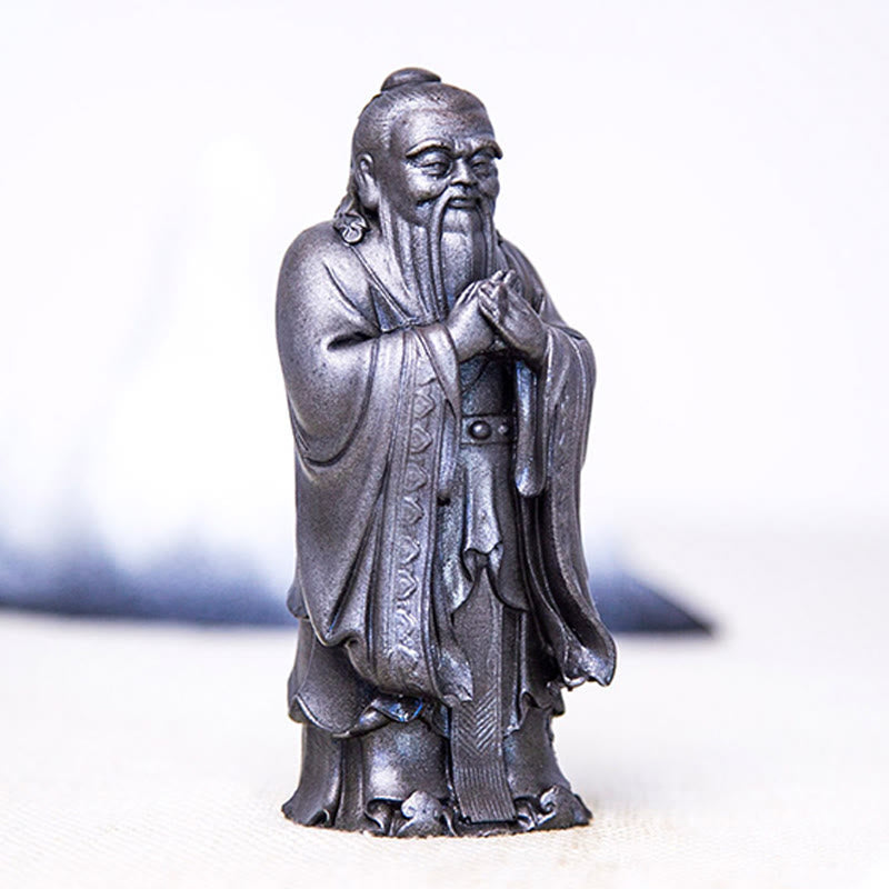 Handmade 14cm Confucius Spiritual Iron Powder Resin Statue