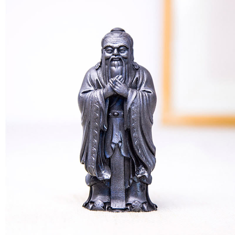 Handmade 14cm Confucius Spiritual Iron Powder Resin Statue