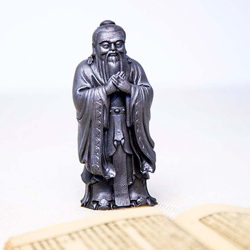 Handmade 14cm Confucius Spiritual Iron Powder Resin Statue