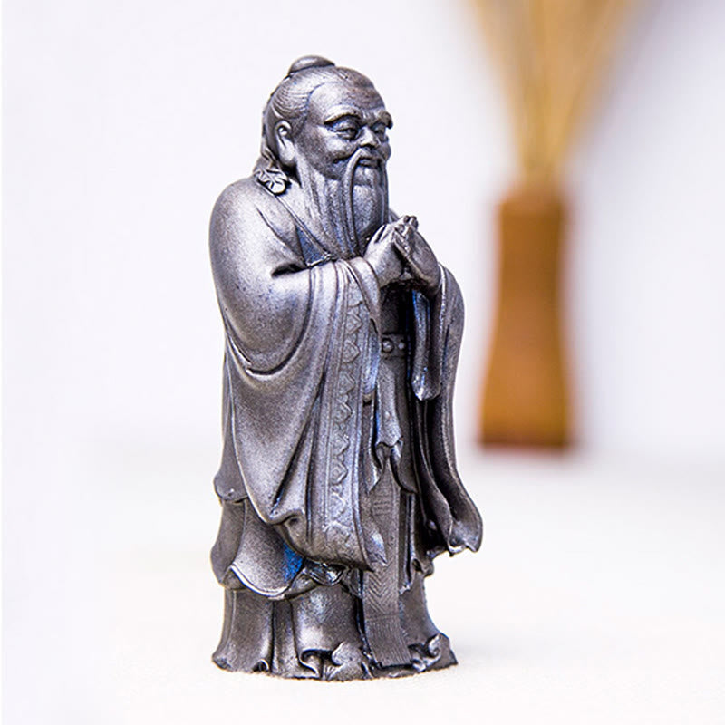 Handmade 14cm Confucius Spiritual Iron Powder Resin Statue