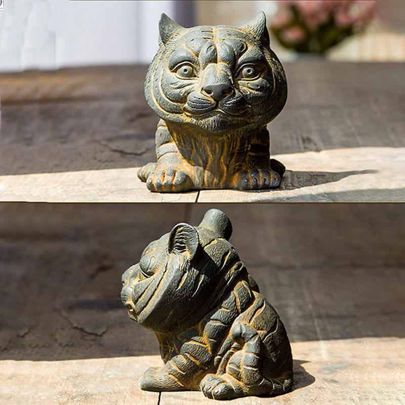 Handmade 9cm Tiger Iron Powder Spiritual Statue