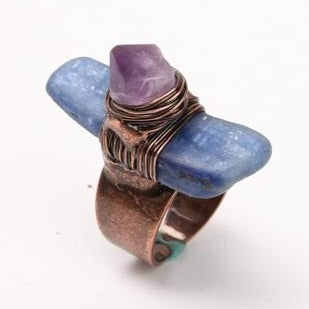 Handmade Amethyst Kyanite Adjustable Ring