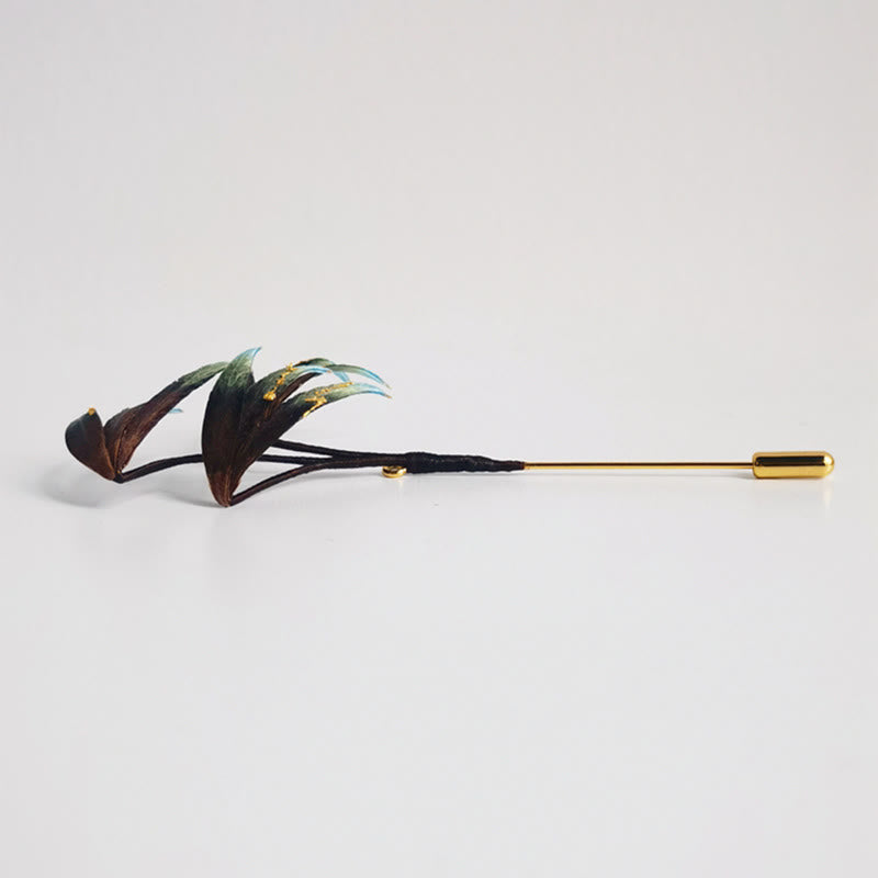 Handmade Bamboo Leaves Velvet Flower Brooch