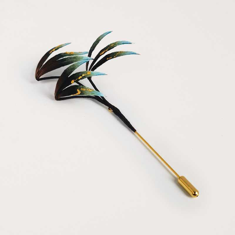 Handmade Bamboo Leaves Velvet Flower Brooch