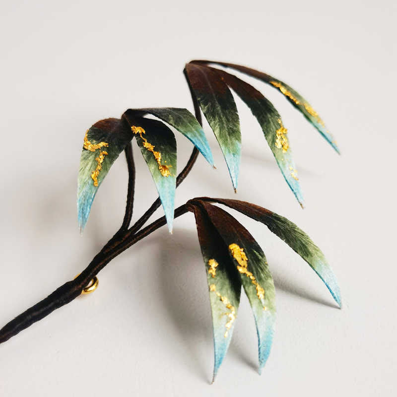 Handmade Bamboo Leaves Velvet Flower Brooch
