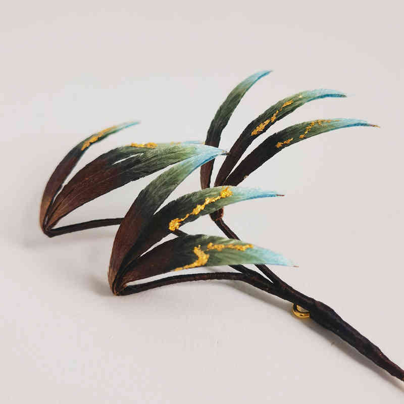 Handmade Bamboo Leaves Velvet Flower Brooch