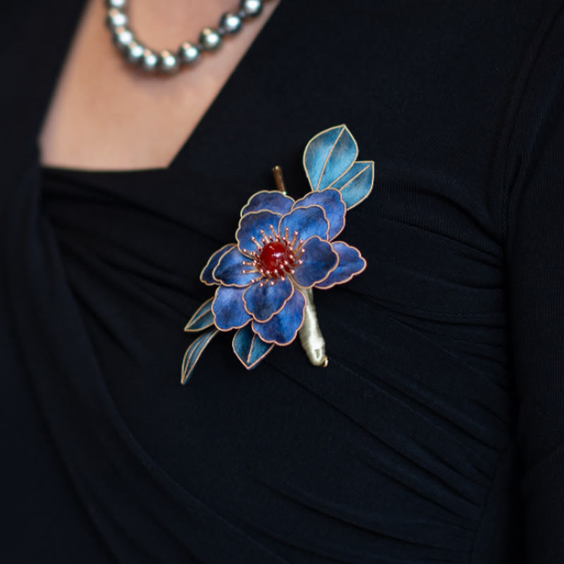 Handmade Blue Flowers Brooch in Mulberry Silk | Spiritual Jewelry
