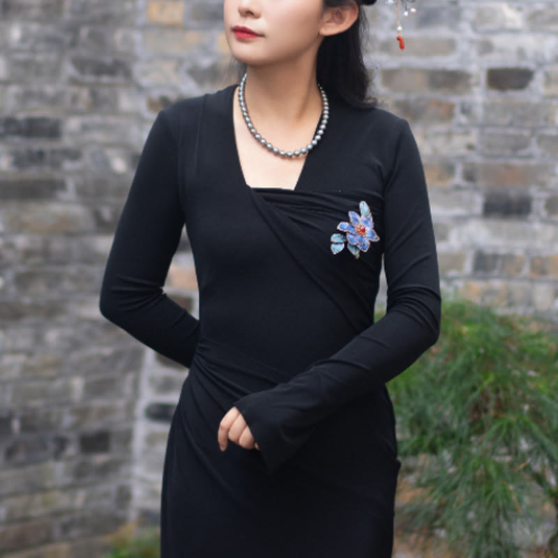 Handmade Blue Flowers Brooch in Mulberry Silk | Spiritual Jewelry