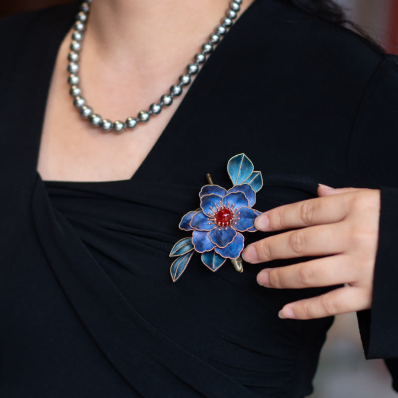 Handmade Blue Flowers Brooch in Mulberry Silk | Spiritual Jewelry