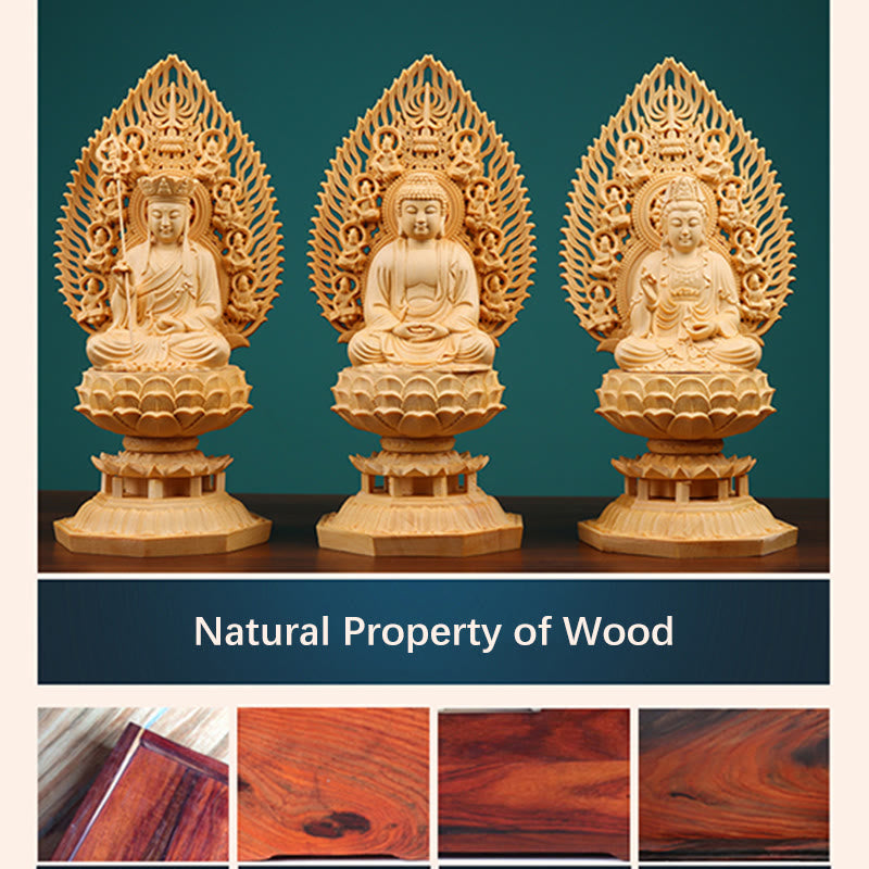 Handmade Boxwood Buddha Statue for Home Grounding Decor