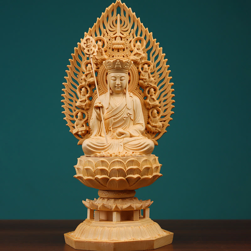 Handmade Boxwood Buddha Statue for Home Grounding Decor