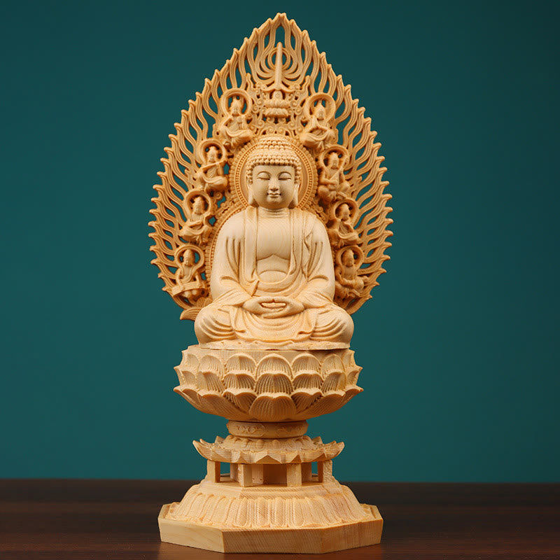 Handmade Boxwood Buddha Statue for Home Grounding Decor