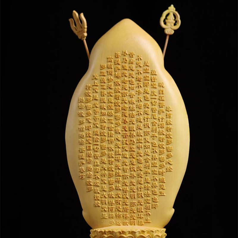 Handmade Boxwood Kwan Yin Statue 20cm Avalokitesvara Sculpture