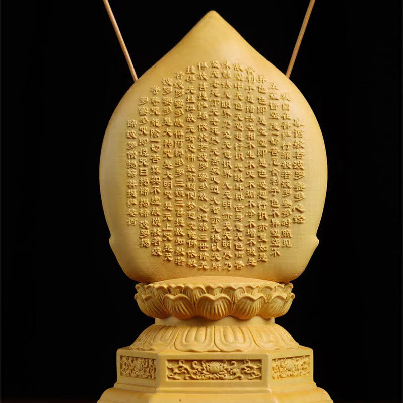 Handmade Boxwood Kwan Yin Statue 20cm Avalokitesvara Sculpture