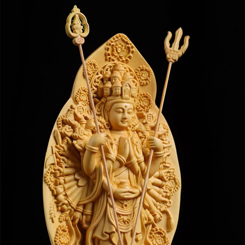 Handmade Boxwood Kwan Yin Statue 20cm Avalokitesvara Sculpture