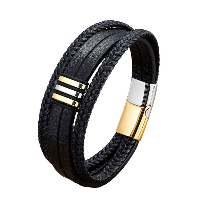 Handmade Braided Leather Spiritual Bracelet with Titanium Steel Buckle