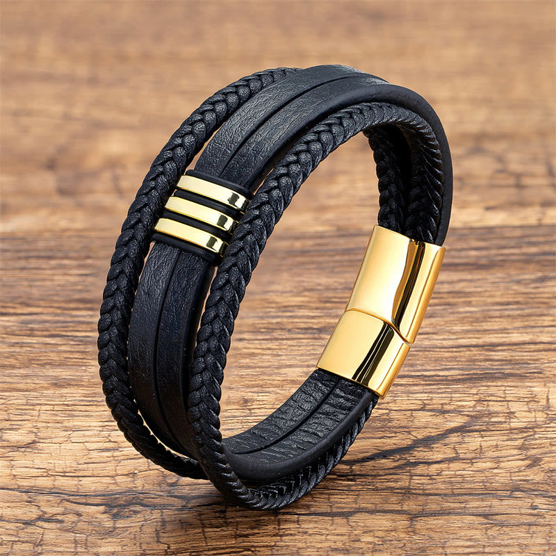 Handmade Braided Leather Spiritual Bracelet with Titanium Steel Buckle