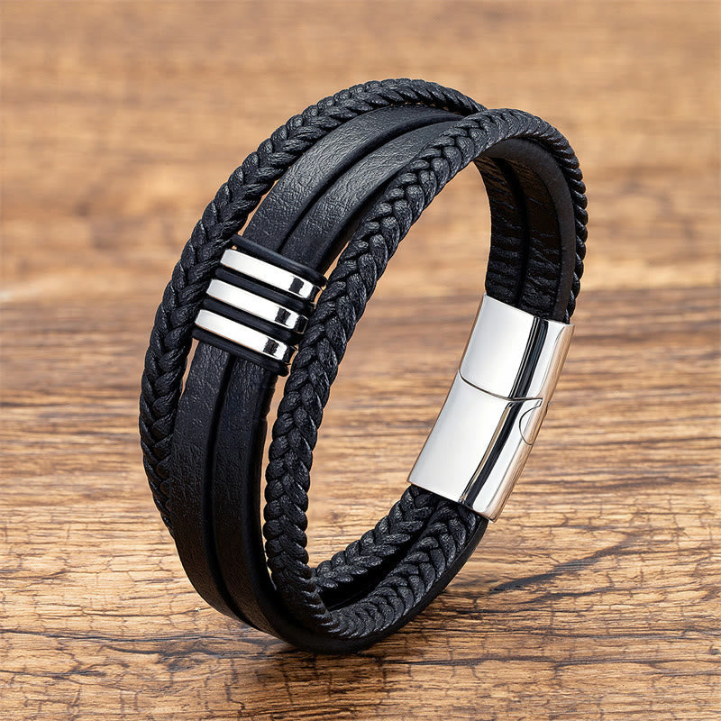 Handmade Braided Leather Spiritual Bracelet with Titanium Steel Buckle