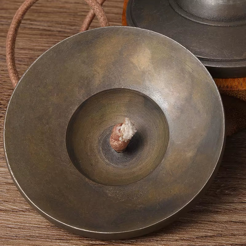 Worn Brass Cymbal with Oxidized Surface for Handmade Meditation Yoga Tingsha Bells