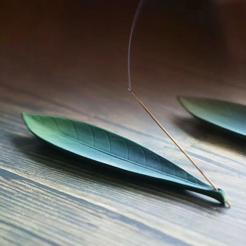 Handmade Ceramic Willow Leaf Incense Burner for Healing