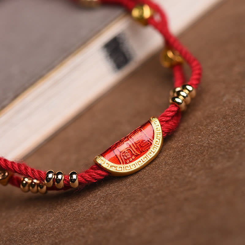 Handmade Cinnabar Luck Bracelet | Red Rope 15-20cm
