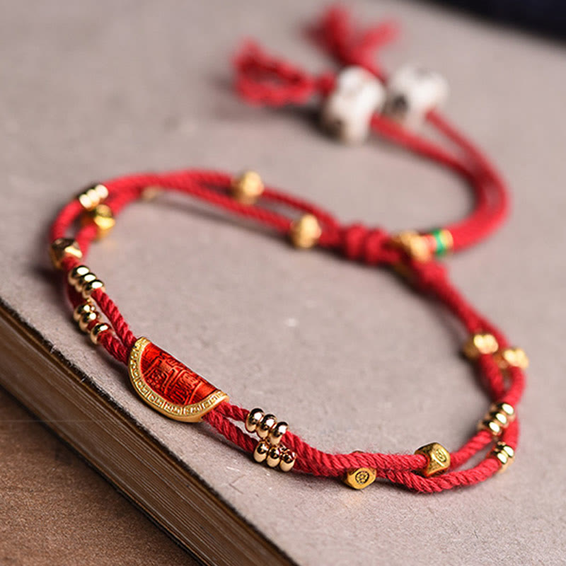 Handmade Cinnabar Luck Bracelet | Red Rope 15-20cm