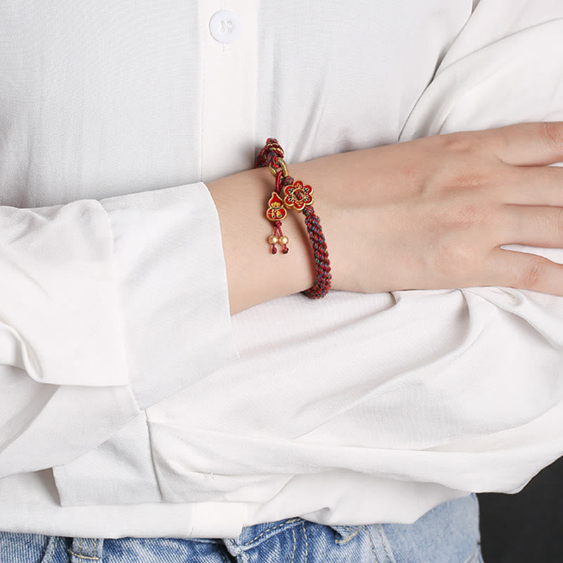 Handmade Colorful Gourd Flower Red String Protection Bracelet
