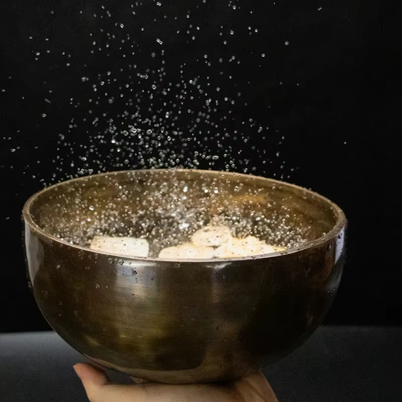 Dark metallic bowl with water droplets splashing for Handmade Copper Tibetan Singing Bowl