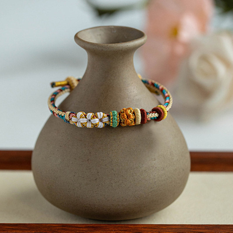 Handmade Dunhuang Peach Blossom Pattern Red String Bracelet