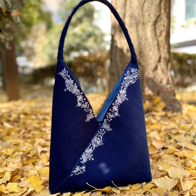 Handmade Embroidered Canvas Tote Bag Set with Spiritual Pattern