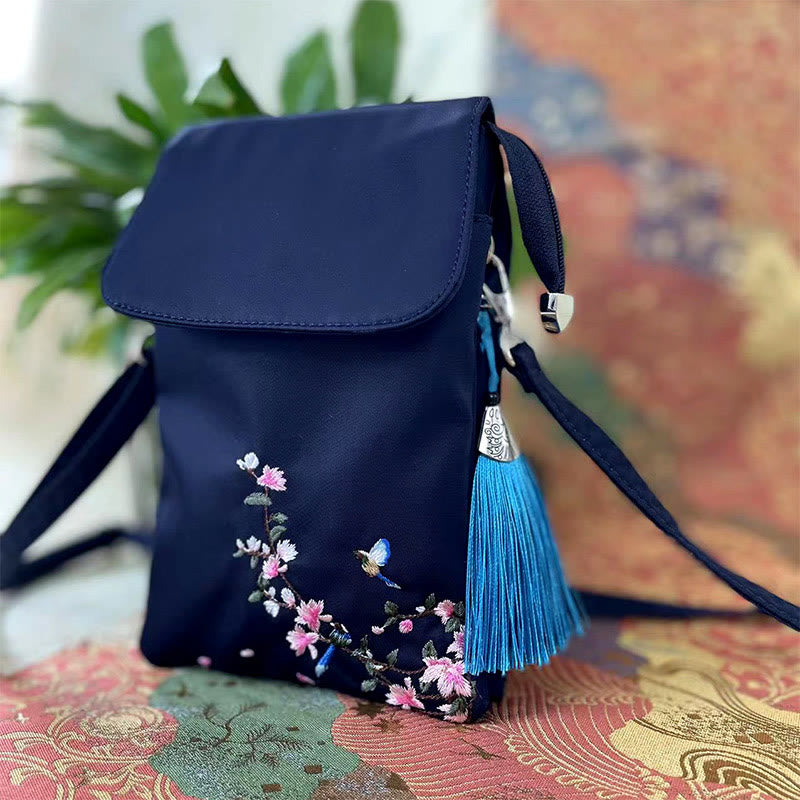 Handmade Embroidered Lotus Flowers Crossbody Bag Waterproof