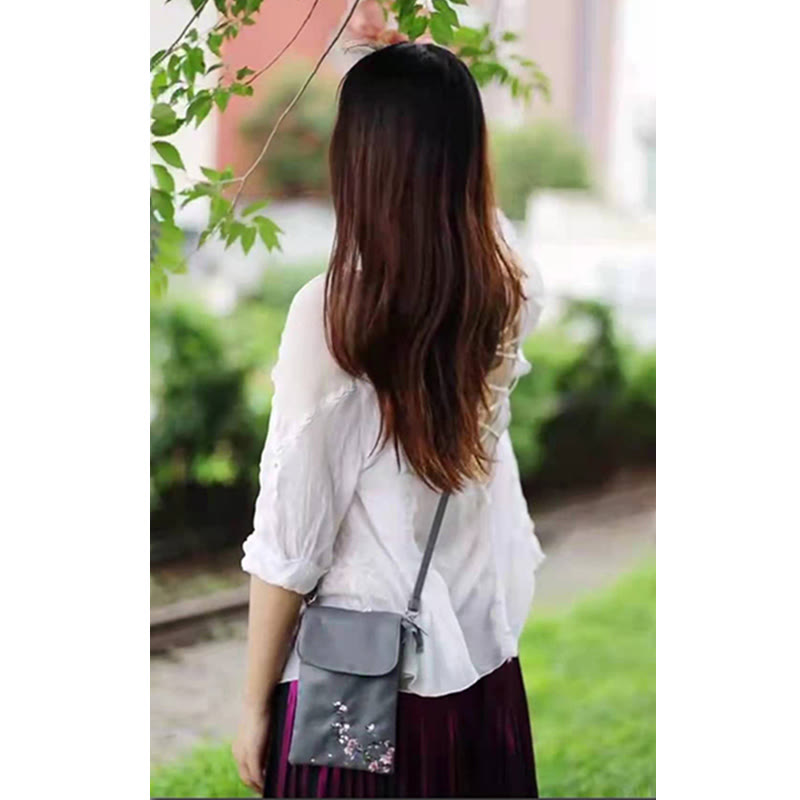 Handmade Embroidered Lotus Flowers Crossbody Bag Waterproof