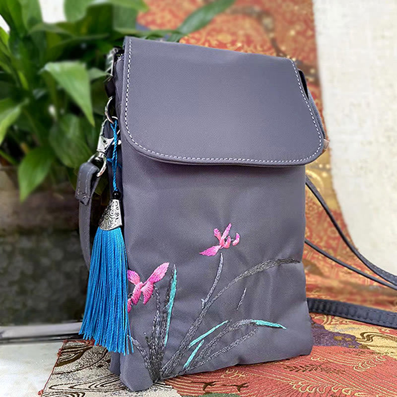 Handmade Embroidered Lotus Flowers Crossbody Bag Waterproof