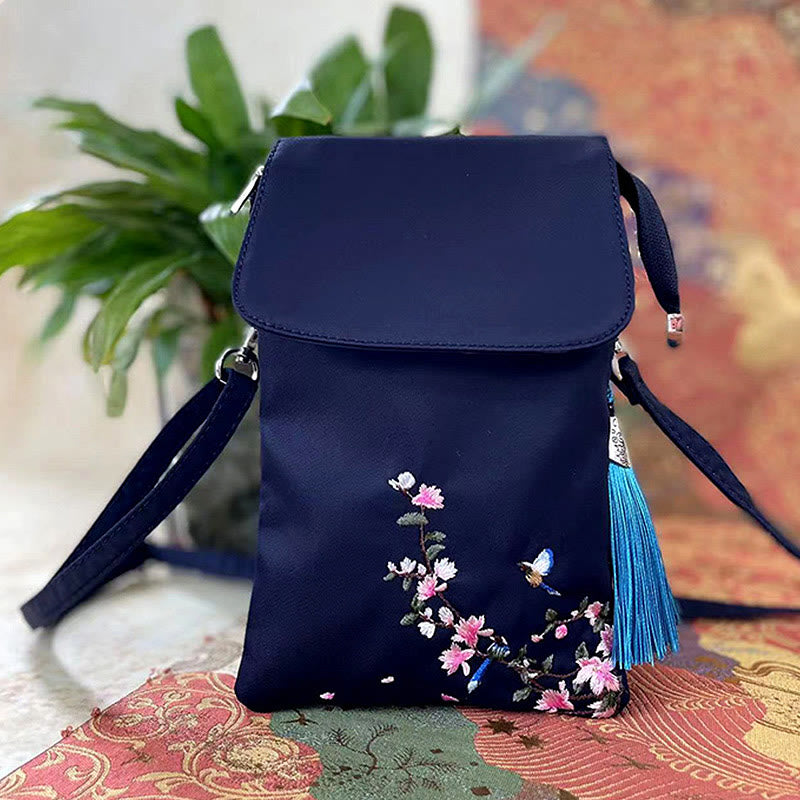 Handmade Embroidered Lotus Flowers Crossbody Bag Waterproof