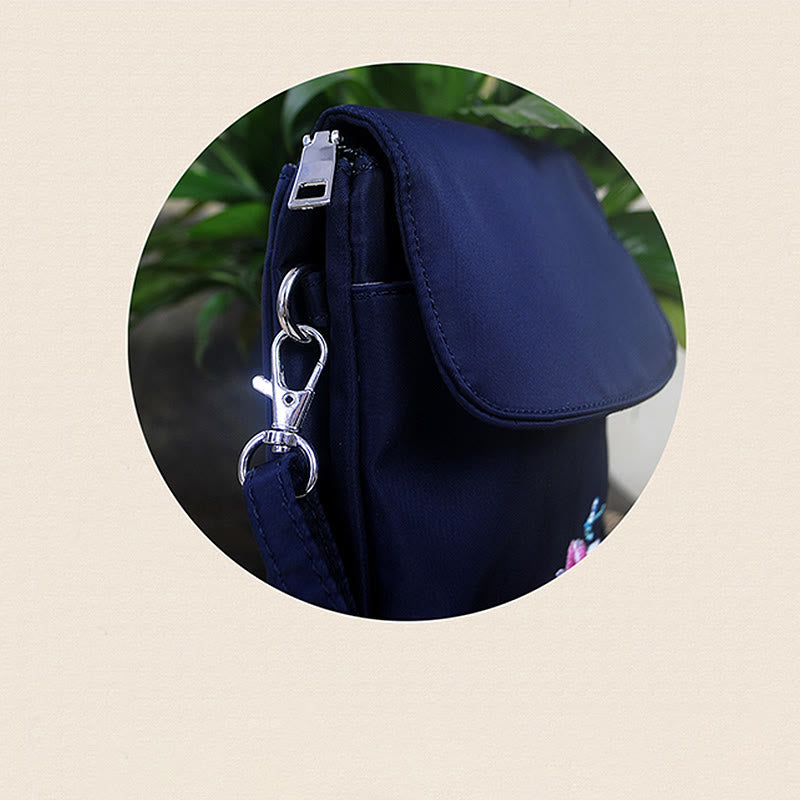 Handmade Embroidered Lotus Flowers Crossbody Bag Waterproof