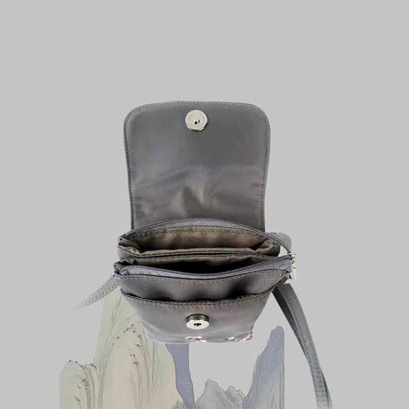 Handmade Embroidered Lotus Flowers Crossbody Bag Waterproof