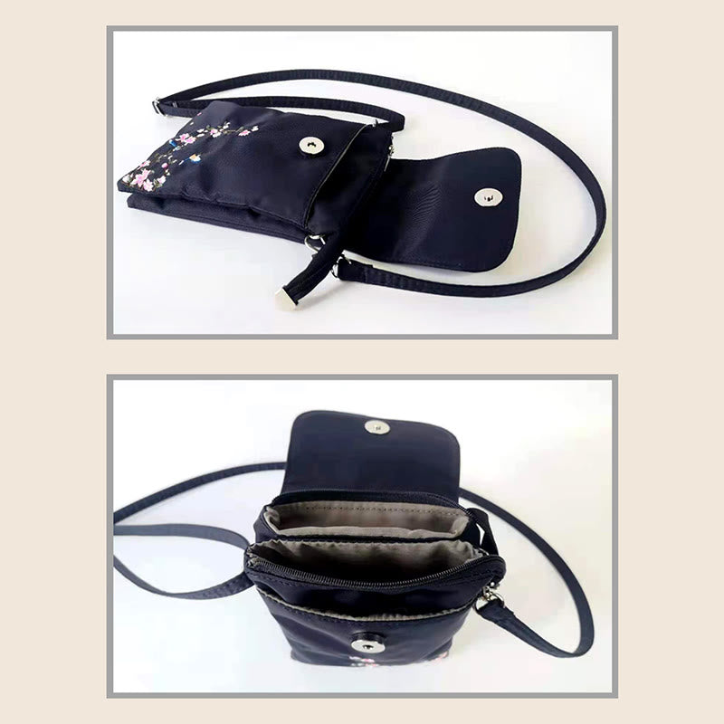 Handmade Embroidered Lotus Flowers Crossbody Bag Waterproof