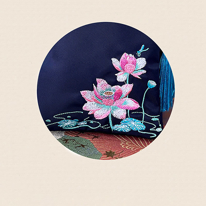 Handmade Embroidered Lotus Flowers Crossbody Bag Waterproof