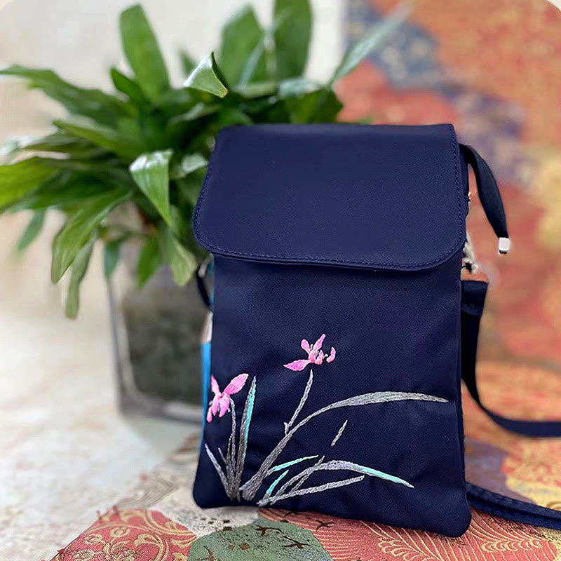 Handmade Embroidered Lotus Flowers Crossbody Bag Waterproof