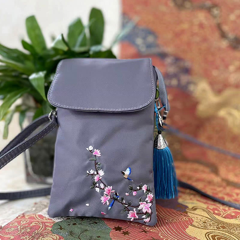 Handmade Embroidered Lotus Flowers Crossbody Bag Waterproof