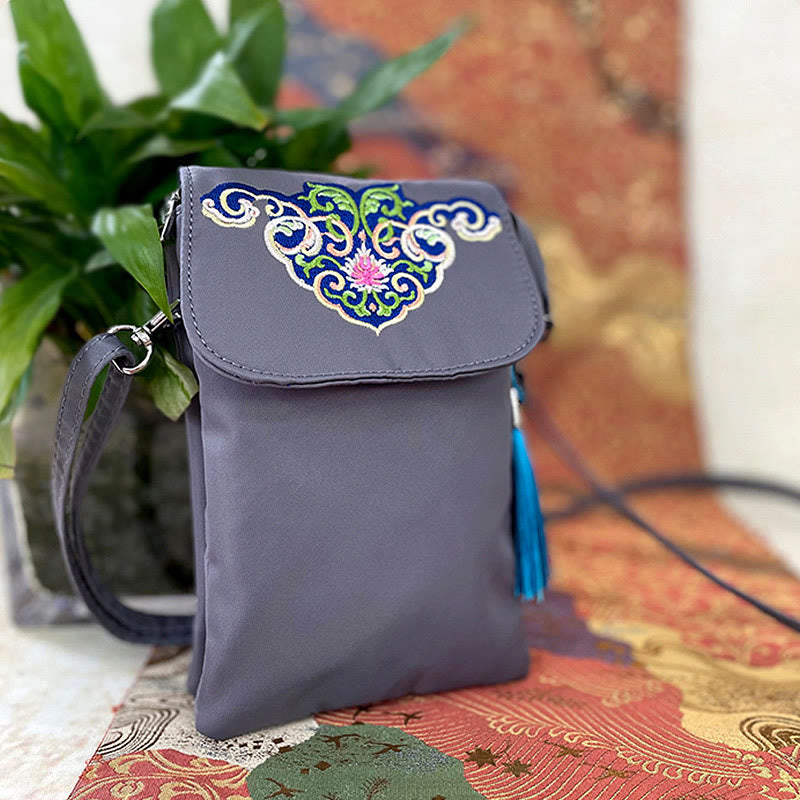 Handmade Embroidered Lotus Flowers Crossbody Bag Waterproof