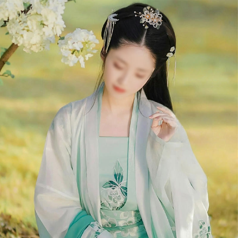 Handmade Flower Leaf Pearl Hair Clip With Tassel