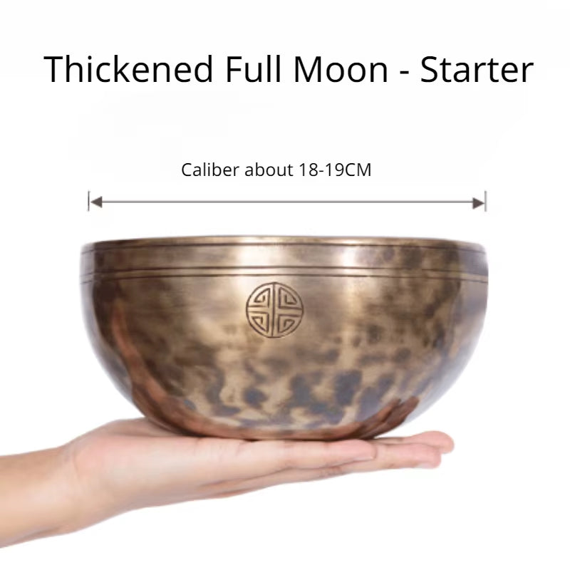 Hand-hammered Tibetan singing bowl with traditional design in Handmade Full Moon Bowl