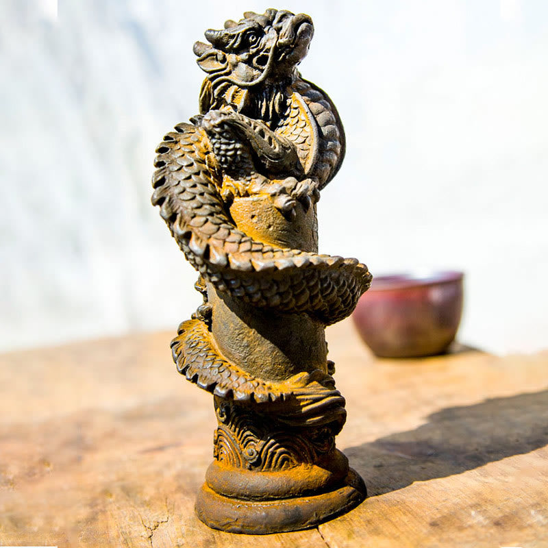Handmade Iron Powder Resin Flying Dragon Statue 20cm