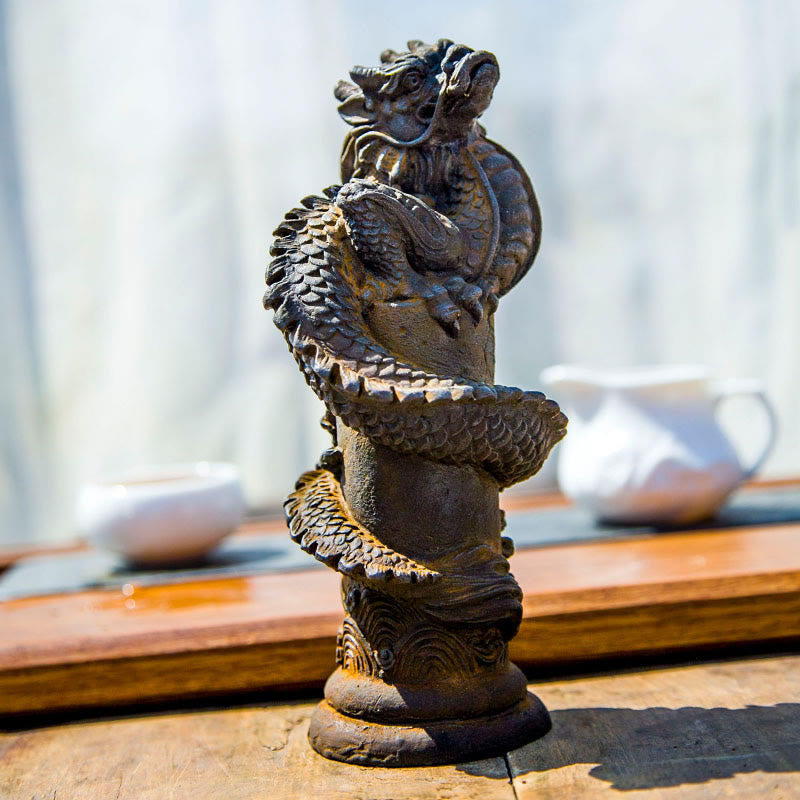Handmade Iron Powder Resin Flying Dragon Statue 20cm